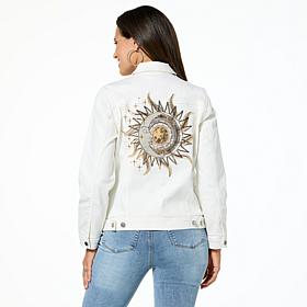 DG2 by Diane Gilman New Classic Stretch Denim Embroidered Jean Jacket