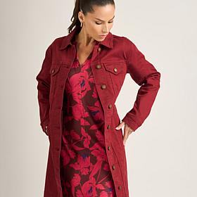 DG2 by Diane Gilman New Classic Stretch Denim Longline Car Coat