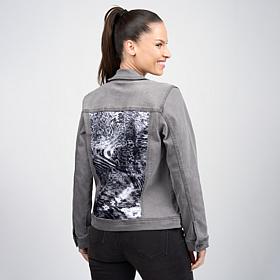 DG2 by Diane Gilman New Classic Stretch Denim Scarf Panel Back Jacket