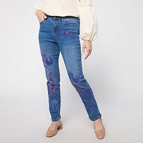 DG2 by Diane Gilman New Classic Stretch Denim Watercolor Print Jean