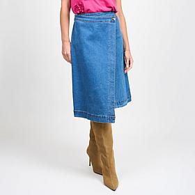 DG2 by Diane Gilman New Classic Stretch Denim Wrap Skirt
