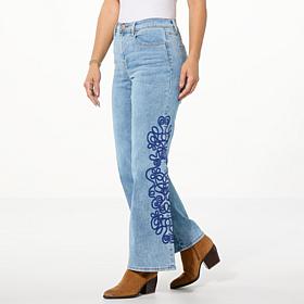 DG2 by Diane Gilman New Classic Stretch Embroidered Wide-Leg Jean