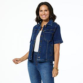 DG2 by Diane Gilman New Classic Stretch Short-Sleeve Denim Jacket