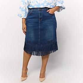 DG2 by Diane Gilman New Classic Stretch Western Fringe-Hem Midi Skirt