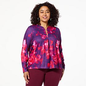 DG2 by Diane Gilman Notch-Front Charm Detail Long-Sleeve Top 