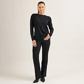 DG2 by Diane Gilman Novelty Button Crew Neck Top