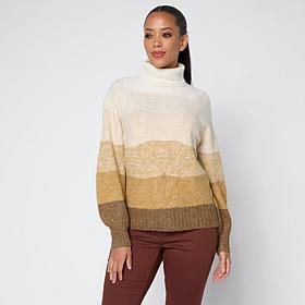 DG2 by Diane Gilman Ombre Cable Turtleneck Sweater
