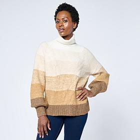 DG2 by Diane Gilman Ombre Cable Turtleneck Sweater