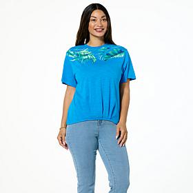 DG2 by Diane Gilman Placed Print Hi-Low Hem Slub Knit Top