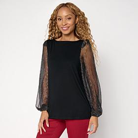 DG2 by Diane Gilman Plisse Sleeve Knit Top