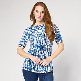 DG2 by Diane Gilman Printed Boatneck Elbow Sleeve Top