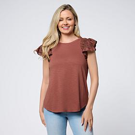 DG2 by
Diane Gilman Ruched Eyelet Flutter-Sleeve Mixed Media Tee