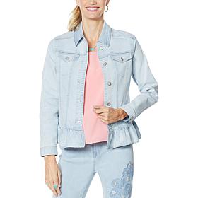 DG2 by Diane Gilman Ruffled-Hem Classic Stretch Denim Jacket