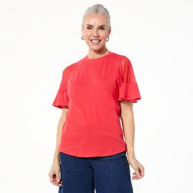 DG2 by Diane Gilman Sheer Flutter-Sleeve Top