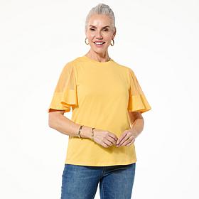 DG2 by Diane Gilman Sheer Flutter-Sleeve Top