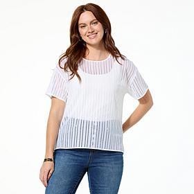 DG2 by Diane Gilman Sheer Stripe Mesh Knit Top
