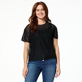 DG2 by Diane Gilman Sheer Stripe Mesh Knit Top
