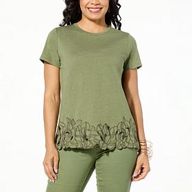DG2 by Diane Gilman Short-Sleeve Jersey Knit Embroidered Tee