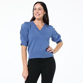 DG2 by Diane Gilman SoftEase Knit Puff-Sleeve Sweater