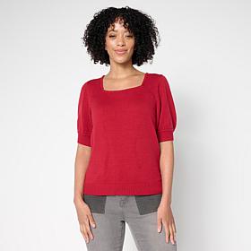 DG2 by Diane Gilman SoftEase Knit Puff-Sleeve Sweater