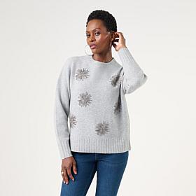 DG2 by Diane Gilman Starburst Embellished Crew Neck Sweater