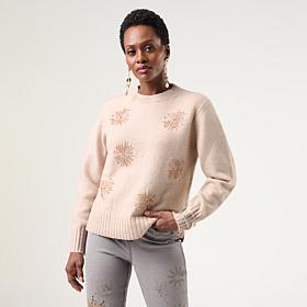 DG2 by Diane Gilman Starburst Embellished Crew Neck Sweater