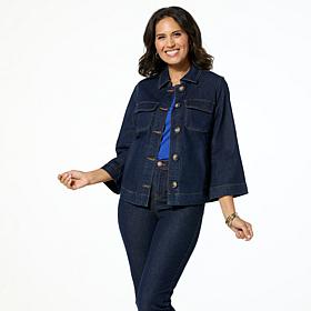 DG2 by Diane Gilman Stretch Denim Bracelet-Sleeve Button Jacket