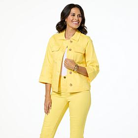 DG2 by Diane Gilman Stretch Denim Bracelet-Sleeve Button Jacket