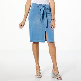 DG2 by Diane Gilman Super Stretch Knit Denim Belted Skirt
