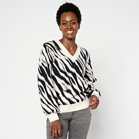 DG2 by Diane Gilman V-Neck Jacquard Pullover