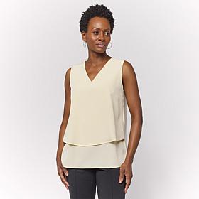 DG2 by Diane Gilman V-Neck Mixed Media Double Layer Easy Tank