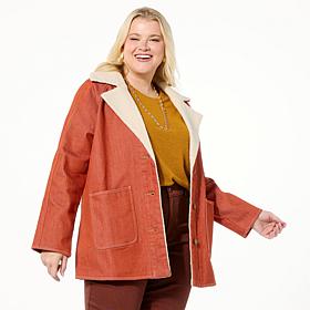 DG2 by Diane Gilman Vintage-Style Denim Sherpa Coat
