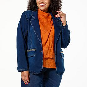DG2 by Diane Gilman Virtual Stretch Denim Novelty Trim Blazer