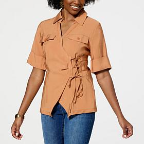 DG2 by Diane Gilman Woven Asymmetric Lace-Up Blouse