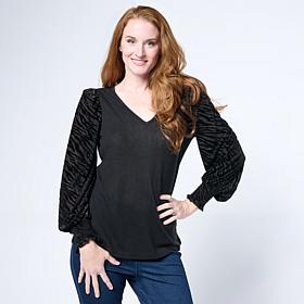 Diane Gilman Burnout Velvet Sleeve Knit Top