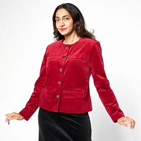 Diane Gilman Stretch Velveteen Collarless Tailored Jacket