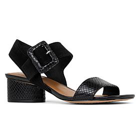 Donald Pliner Mobie Leather and Suede Big Buckle Block Heel Sandal