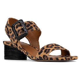 Donald Pliner Mobie Leather and Suede Big Buckle Block Heel Sandal