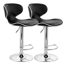 Elama 2 Piece Slim Faux Leather Bar Stool in Black with Chrome Base