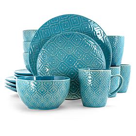Elama Aqua Lilly 16 Piece Round Stoneware Dinnerware Set in Aqua