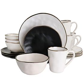 Elama Roman 16Pc Stoneware Dinnerware Set, Assorted Matte w/ Gold Rim