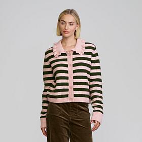 Elle Get the Look Striped Wide Collar Cardigan