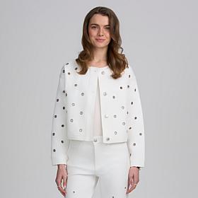 Elle Get the Look Washed Denim Grommet Jacket