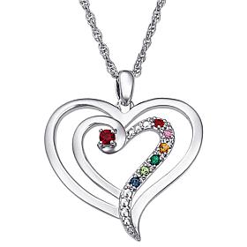 Family Heart Birthstone Crystal Pendant
