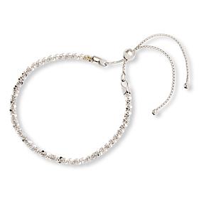 Fiorenza Sterling Silver Daisy Sparkle Chain Adjustable Bracelet