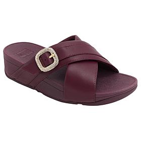 FitFlop Lulu Crystal-Buckle Leather Cross Slides