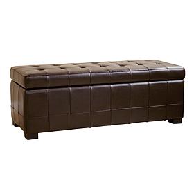Full Leather Storage Bench Ottoman with Dimples
