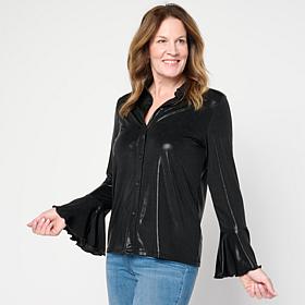 G by Giuliana 24K Shine Button-Front Flared Sleeve Top