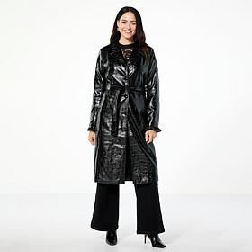 G by Giuliana Black Label Croco-Embossed Faux Leather Trench Coat