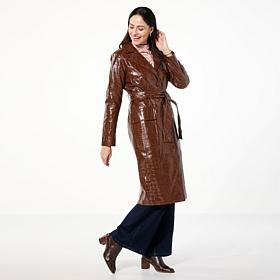 G by Giuliana Black Label Croco-Embossed Faux Leather Trench Coat